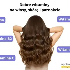 Biotyna i inne witaminy dla zdrowych włosów, skóry i paznokci. Długie, falowane brązowe włosy.