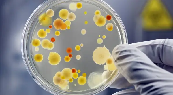 Kolonie bakterii na szalce Petriego, badane w laboratorium. To może być początek badań nad nowym probiotyk lek.