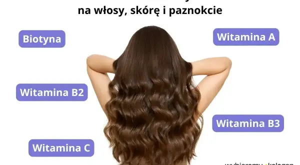 Biotyna i inne witaminy dla zdrowych włosów, skóry i paznokci. Długie, falowane brązowe włosy.