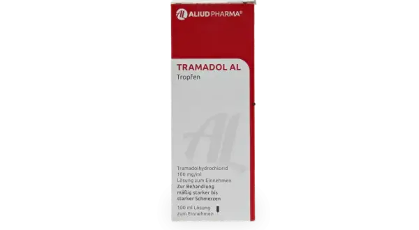 Opakowanie leku Tramadol AL Tropfen, 100 mg/ml, 100 ml. Pomaga na umiarkowany i silny ból.