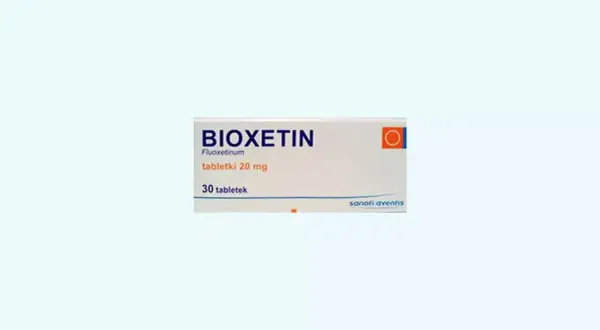 Opakowanie leku BIOXETIN, zawierającego 30 tabletek po 20 mg fluoksetyny. To lek, który może pomóc w leczeniu depresji, podobnie jak seronil.