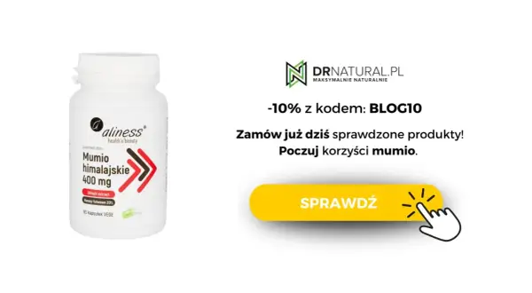 Opakowanie suplementu diety Aliness Mumio himalajskie 400 mg. Poczuj korzyści mumio, zamawiając już dziś!