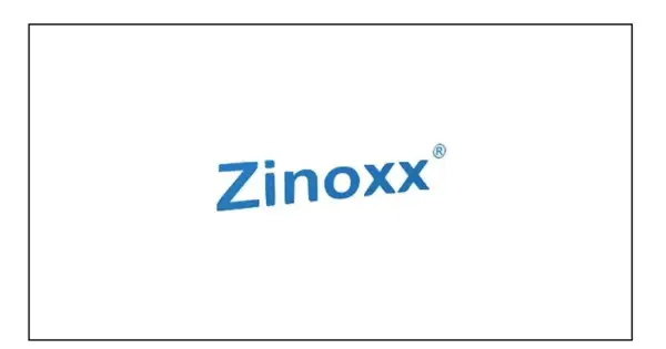 Niebieski napis Zinoxx z zarejestrowanym znakiem towarowym.