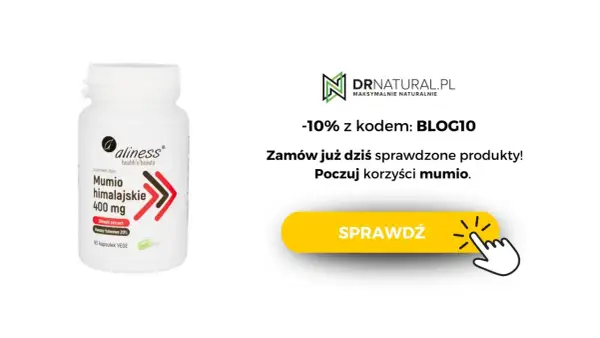 Opakowanie suplementu diety Aliness Mumio himalajskie 400 mg. Poczuj korzyści mumio, zamawiając już dziś!